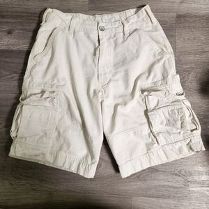 Levis White Cargo Shorts 32 Vintage Y2K Original Thick Solid Multi Flap Pockets‎